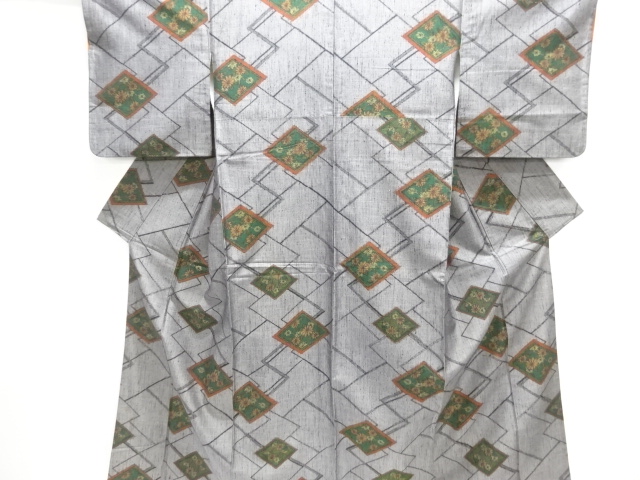 JAPANESE KIMONO / ANTIQUE KIMONO / SILK / FUSHI TSUMUGI / WOVEN RHOMBUS